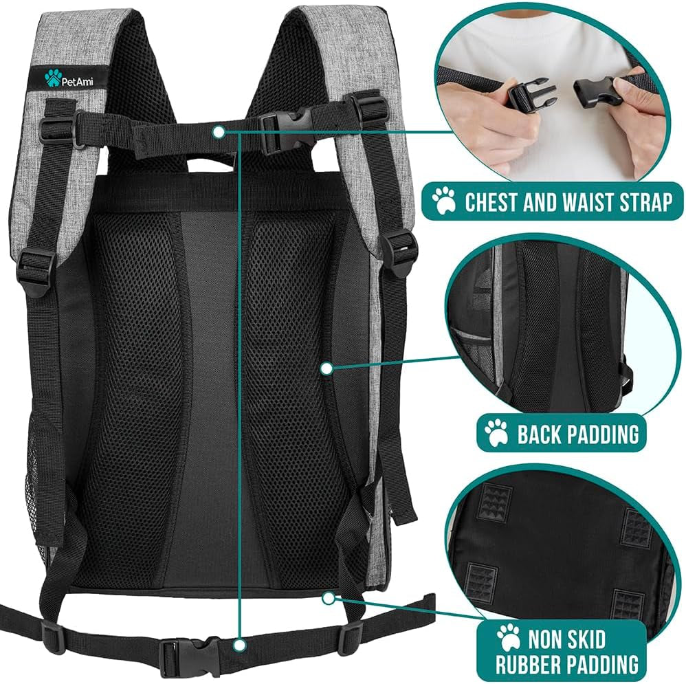 Pet Backpack Carrier for Small to Medium Dogs and Large Cats up to 18 lbs, Dual Side Entry, Structured Frame, Airline Approved Ventilated Design for Hiking and Travel, Grey
