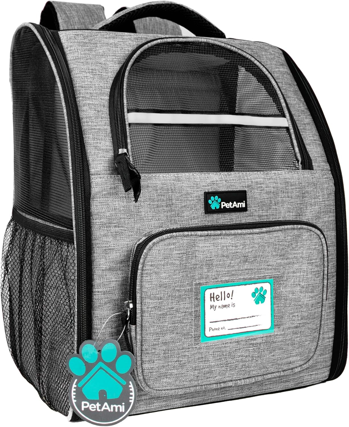 Pet Backpack Carrier for Small to Medium Dogs and Large Cats up to 18 lbs, Dual Side Entry, Structured Frame, Airline Approved Ventilated Design for Hiking and Travel, Grey