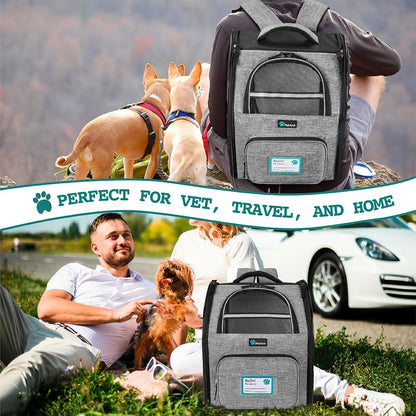 Pet Backpack Carrier for Small to Medium Dogs and Large Cats up to 18 lbs, Dual Side Entry, Structured Frame, Airline Approved Ventilated Design for Hiking and Travel, Grey